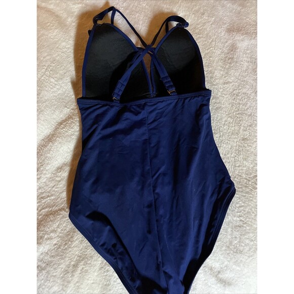 La Blanca Women's One Piece Size 6 Swimsuit Blue Low Cut Padded Gathered sides - Picture 5 of 7